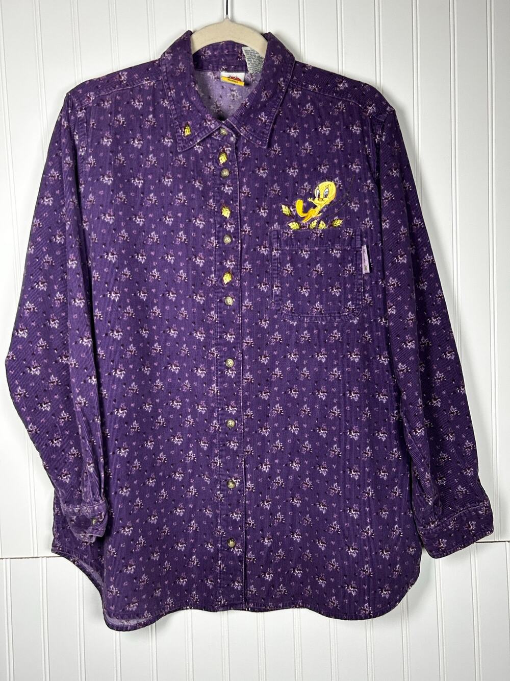 VTG Tweety Bird Looney Tunes Corduroy Button Up Shirt Women’s Size14W/16W purple